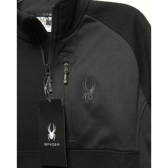 Spyder Mens Half Zip Fleece Lined Knit Sweater / Pullover • Black • Sz M • NWT - Picture 4 of 12